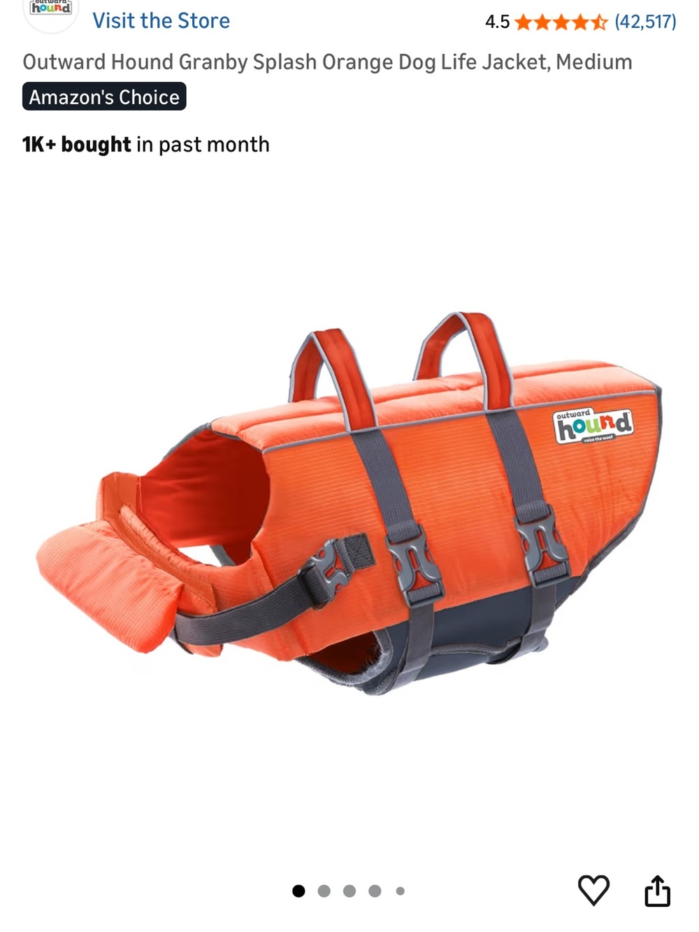 Outward Hound Orange Dog Life Jacket with Gray Straps - Picture 5 of 5